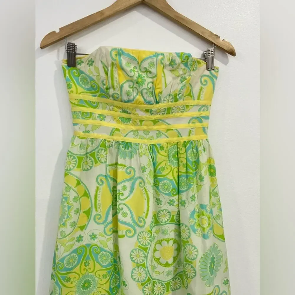 Lilly Pulitzer White Label Silk Katrina Fountain of Youth Strapless Dress 0 - Picture 3 of 15